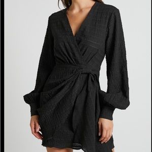 Black new with tags black long sleeve wrap dress showpo vneck tie front